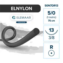 Elemaar ELNYLON 5/0 - шовный материал, 75 см, 3/8, 13 мм, колющая, 12 шт.