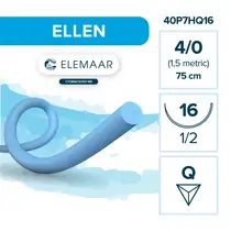 Elemaar ELLEN 4/0 - шовный материал, 75 см, 1/2, 16 мм , обратно-режущая, 12 шт.