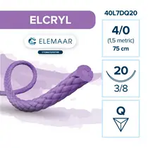 Elemaar ELCRYL 4/0 - шовный материал, 75 см, 3/8, 20 мм, обратно-режущая, 12 шт.